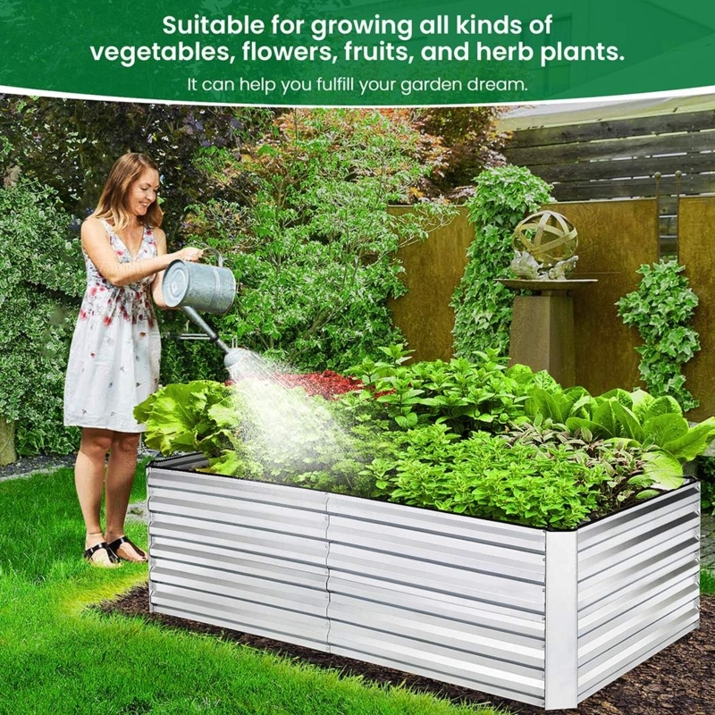 Raised Garden Bed Modular Panels Silver Metallic Corrugated Walls