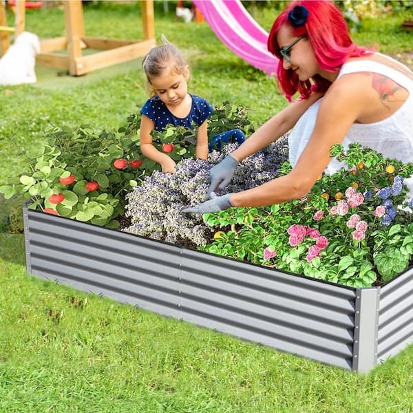 Raised Garden Bed Silver Finish Large Galvanized Corrugated Box