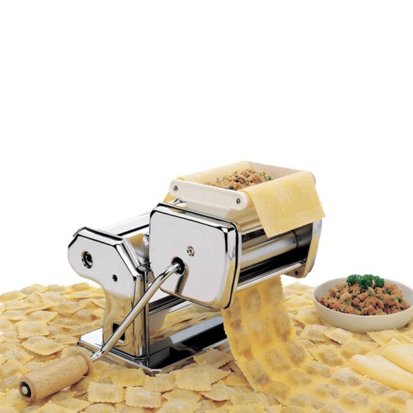Ravioli Maker White Hopper Tray Quilted Ravioli Sheet Polished Chrome