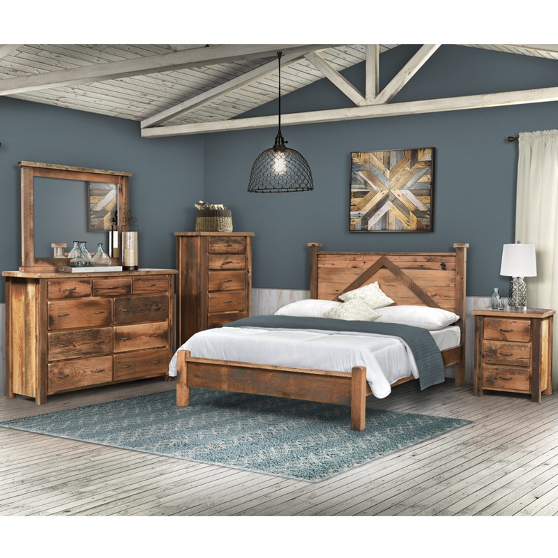 Reclaimed Barnwood Bedroom Set featuring a Distinctive Chevron Headboard