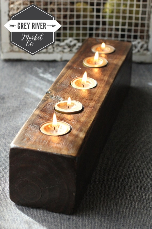 Reclaimed Cedar Wood Candle Holder, Linear Five Candle Centerpiece