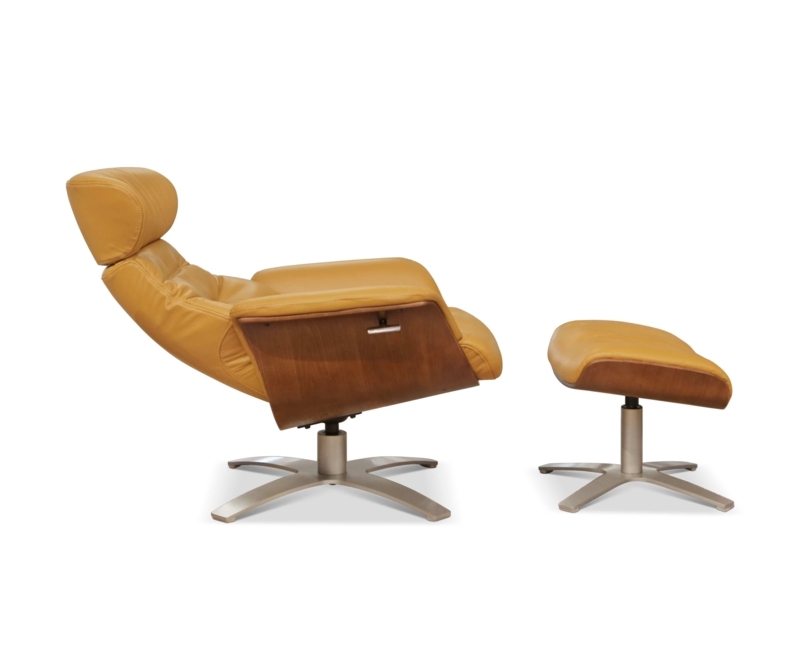Recliner and Ottoman: Scandinavian Wood Shell Set in Mustard Yellow
