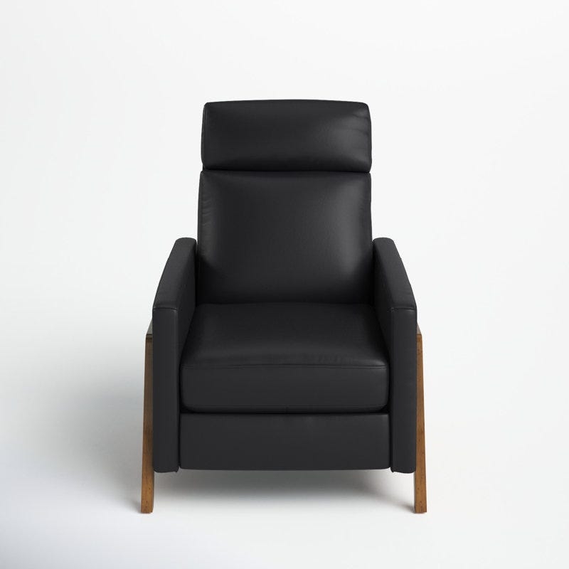 Recliner Black Leather-Like Wood Base Track Arms Mid Century