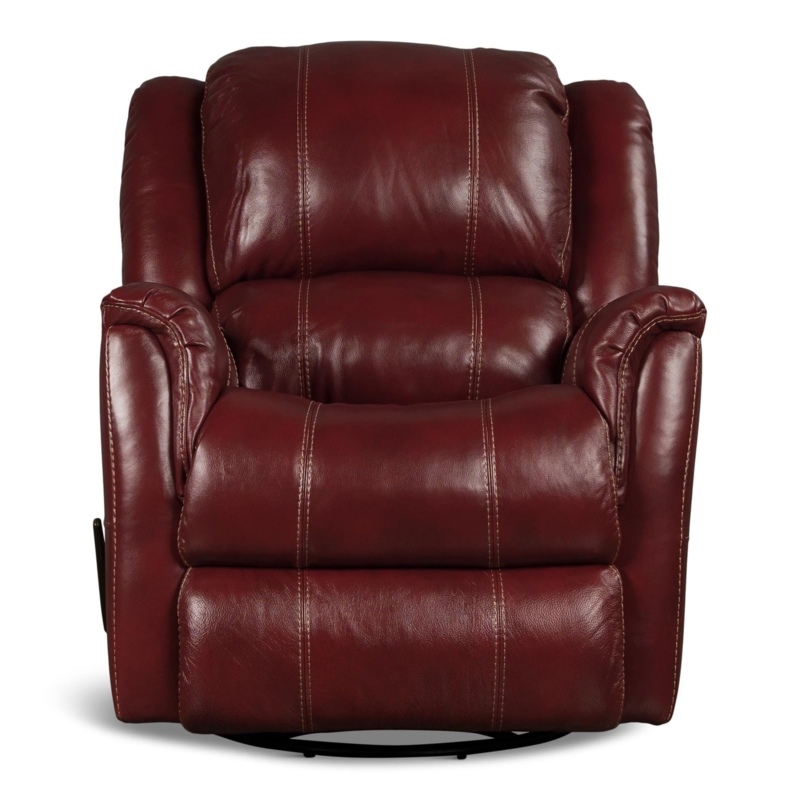 Recliner Burgundy Leather Contrast Stitching Pillow Top Arms