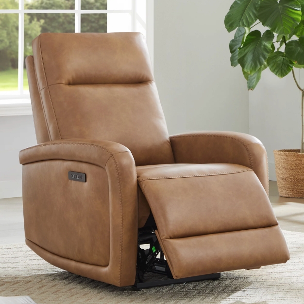 Recliner Chair Caramel Power Rocker Base USB Port Top Stitching