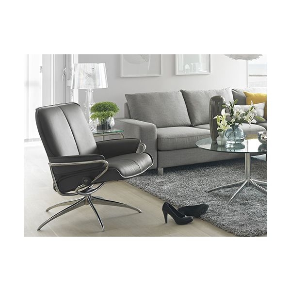 Recliner Chair Charcoal Black Polished Chrome Swivel Star Base