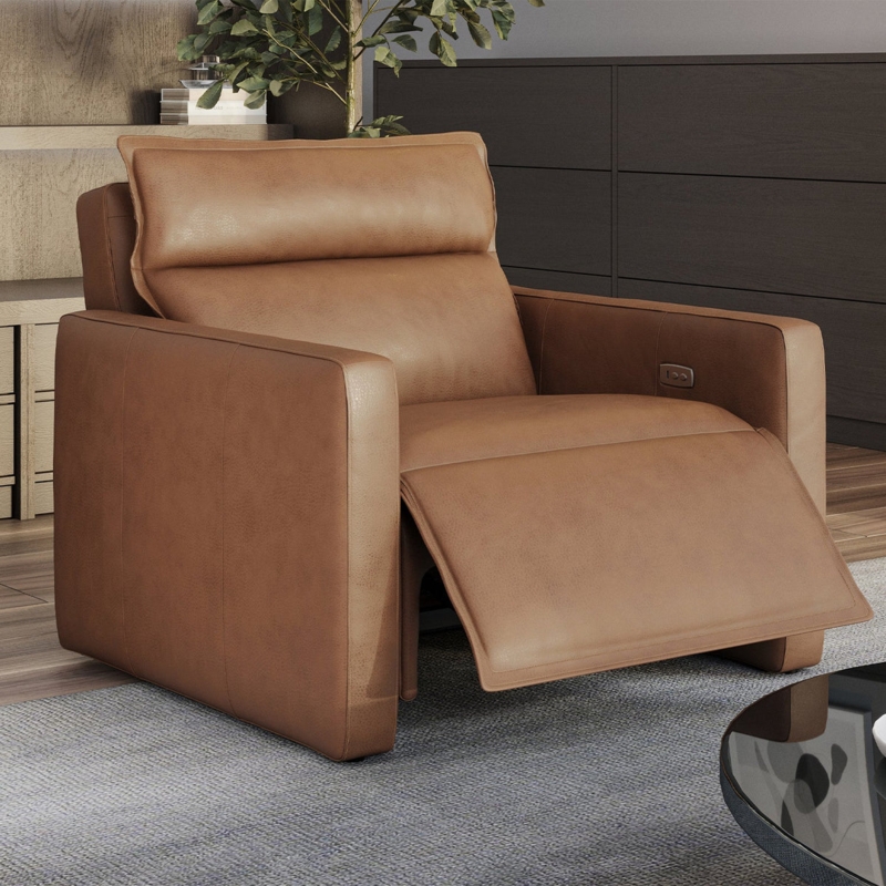 Recliner Chair: Contemporary Power with Wide Box Arms in Nappa Leather