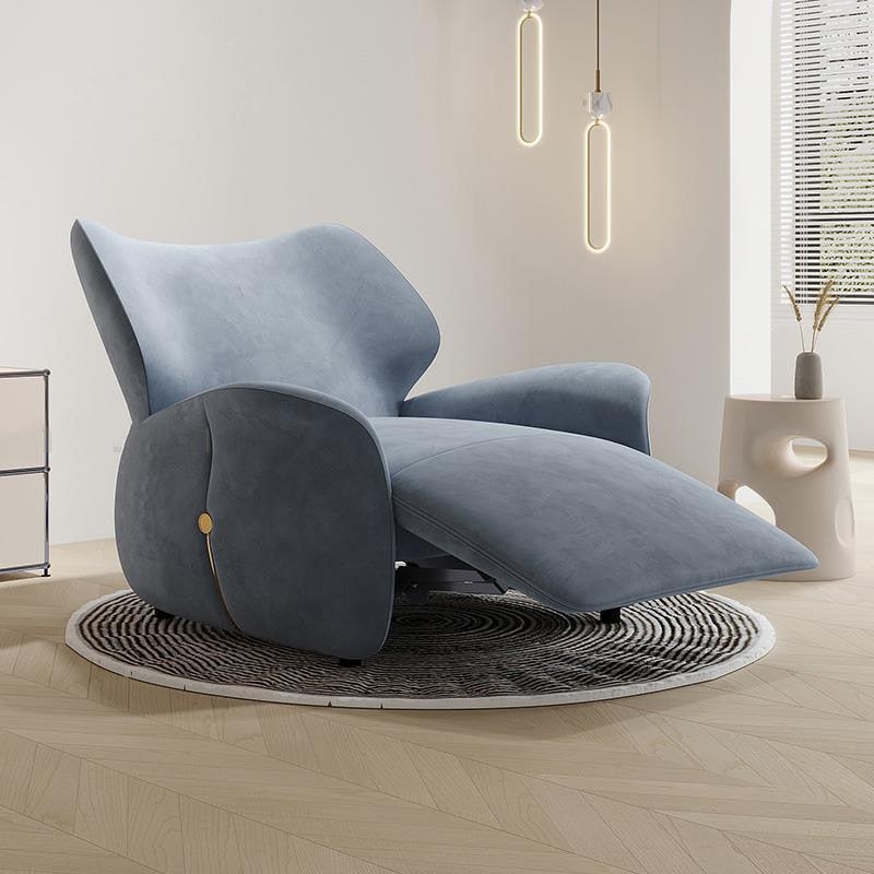 Recliner Chair in Slate Blue Velvet with Curved Silhouette