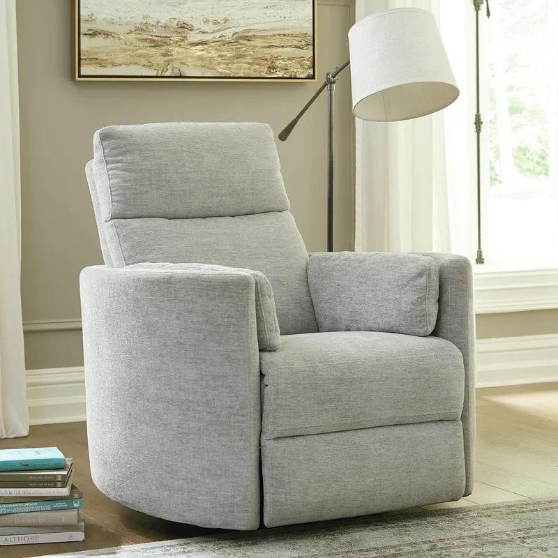 Recliner Chair Light Gray Heathered Padded Headrest Swivel Base