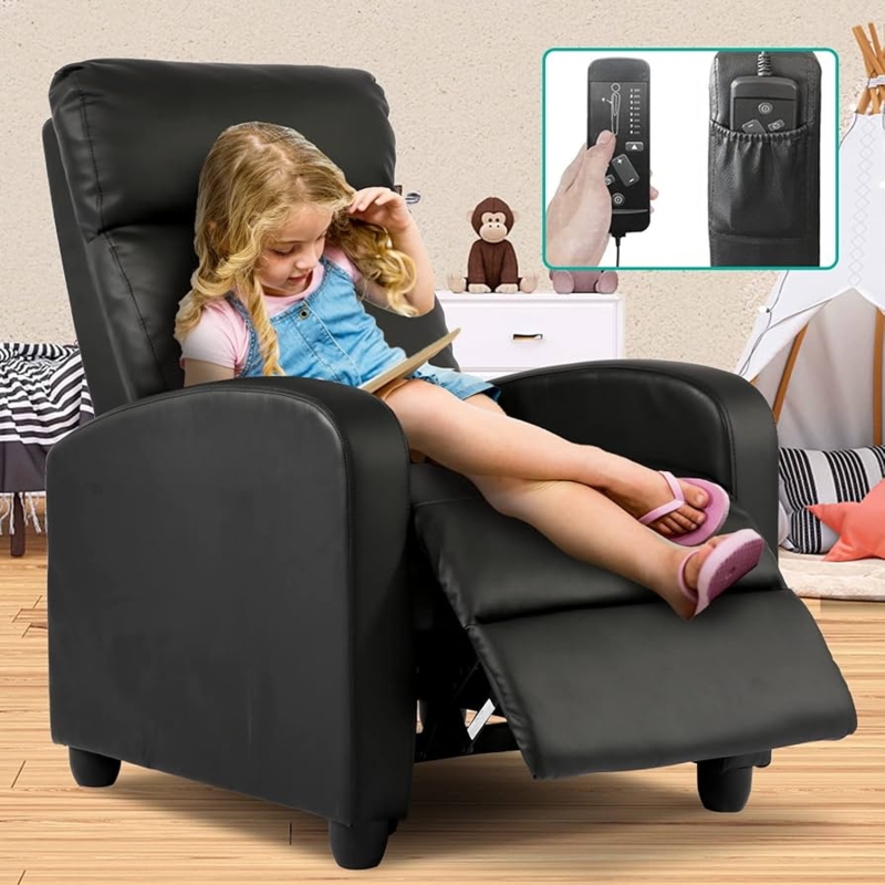 Recliner Chair Matte Black Leather-Like with Massage Function
