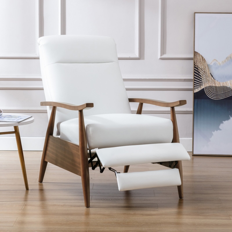 Recliner Chair Mid Century Slim White Walnut Frame