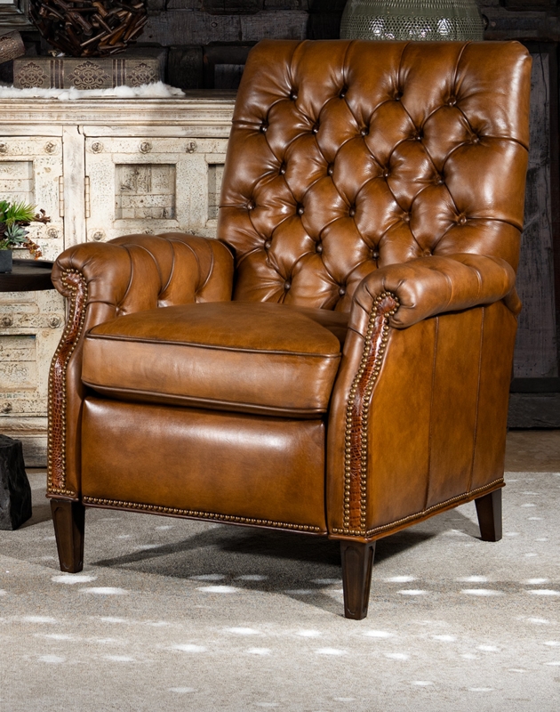 Recliner Chair: Rustic Diamond Tufted Leather with Embossed Crocodile Trim
