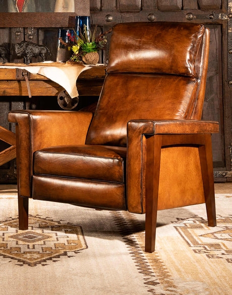 Recliner Chair: Rustic Western in Distressed Mocha with Exposed Wood