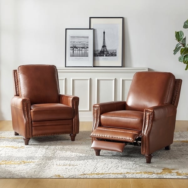 Recliner Chair Set, Traditional Nailhead Trim Cigar Brown