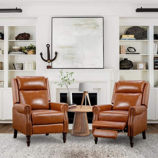 Recliner Chair: Transitional Push Back with Winged Back and Nailhead Trim