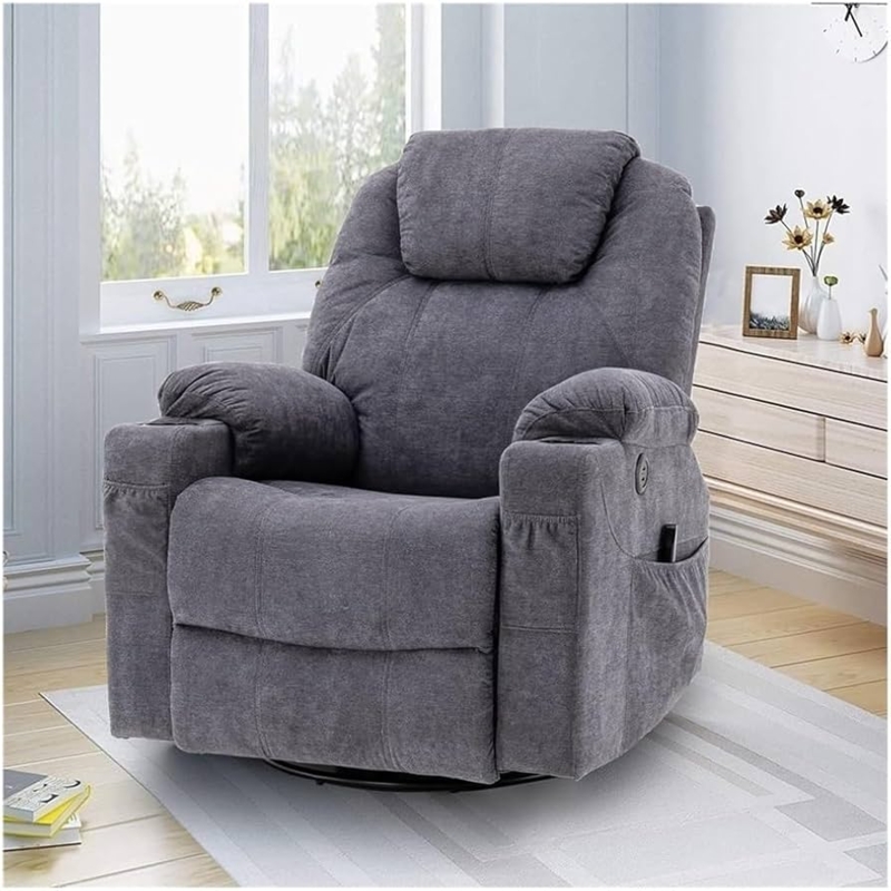 Recliner Chair with Swivel Rocker Base and Side Pockets