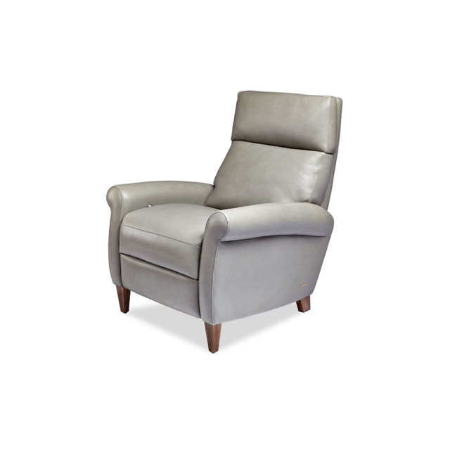Recliner Chair with Tapered Legs in Dove Grey Leather