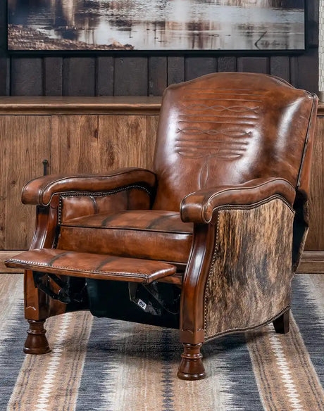 Recliner Chair with Tooled Leather Detail and Brindle Side Panels
