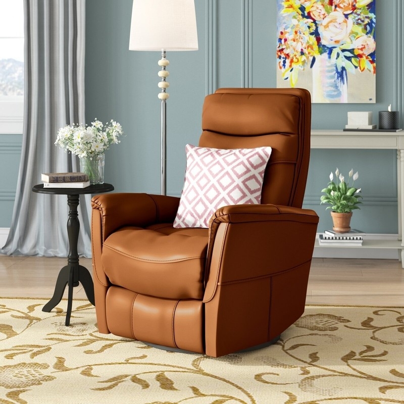Recliner, Cognac Swivel with High Back Channel Stitching