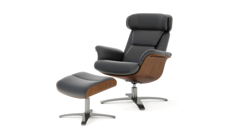 Recliner Lounge Chair: Mid-Century MCM Chair with Ottoman in Shadow Gray