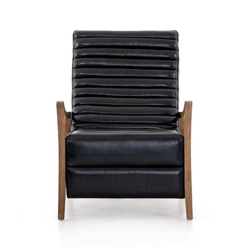 Recliner, Matte Black with Horizontal Ribbing & Wood Arms