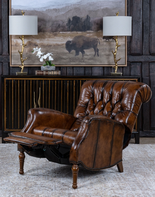 Recliner, Rustic Deep Button Tufted Mocha Leather
