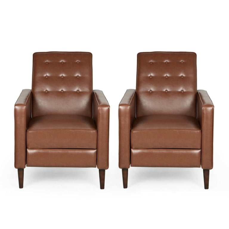 Recliner Set, Mid-Century Button Tufted Cognac Brown