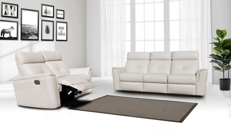 Recliner Sofa Set, Contemporary Off-White Tiered Back