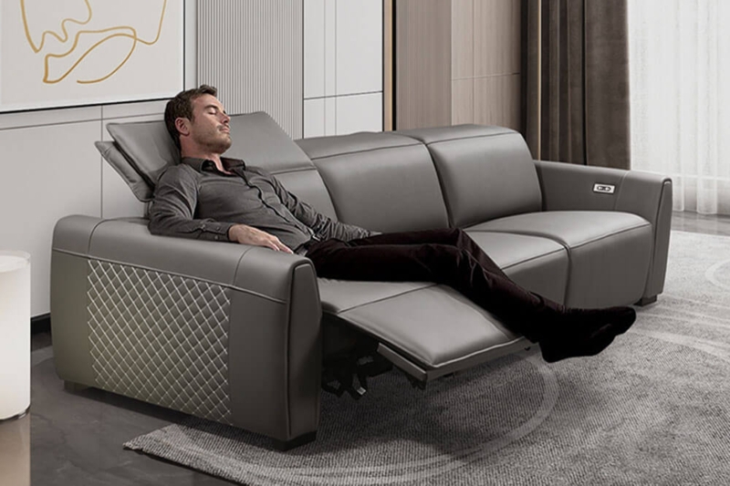 Recliner Sofa with Electric Headrest and Quilted Sides