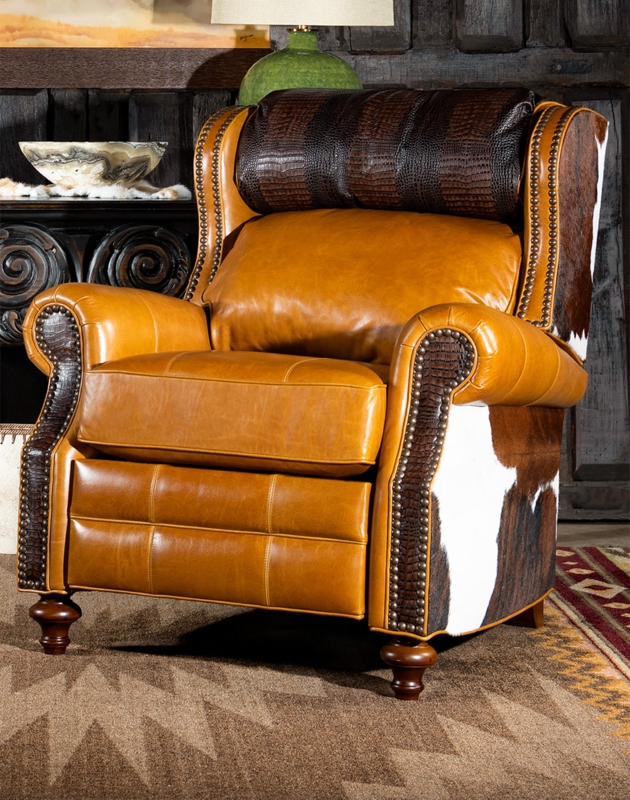 Recliner with Crocodile Embossed Accents and Hair on Hide Sides