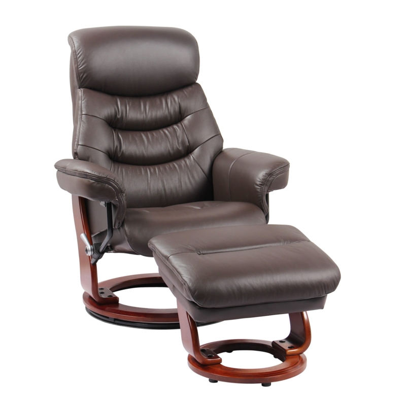 Recliner With Ottoman Dark Brown Segmented Backrest Circular Base