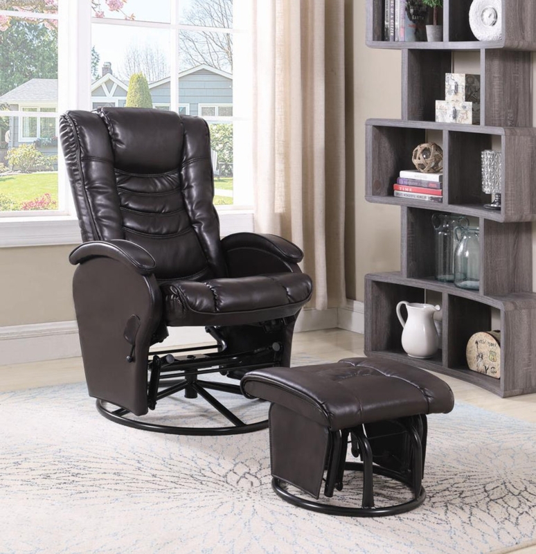 Reclining Glider Dark Brown Faux Leather Matching Ottoman Set