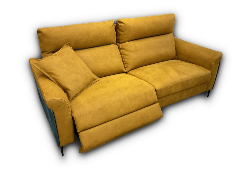 Reclining Sofa Mustard Yellow Fabric with Dual Tone Side Panels