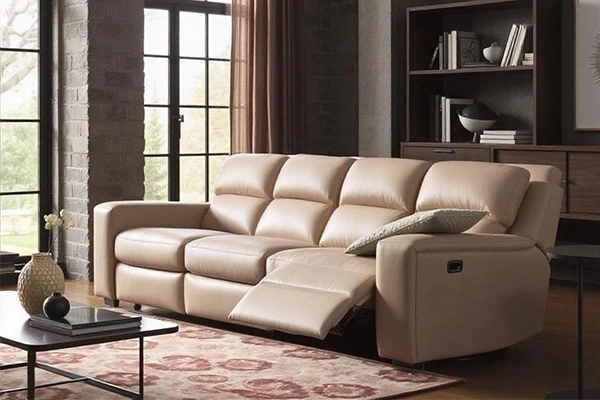 Reclining Sofa with Contoured Backrest in Warm Beige