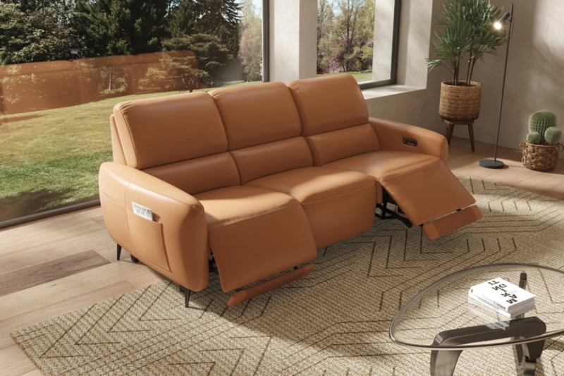 Reclining Sofa with Side Magazine Pocket and Tapered Legs
