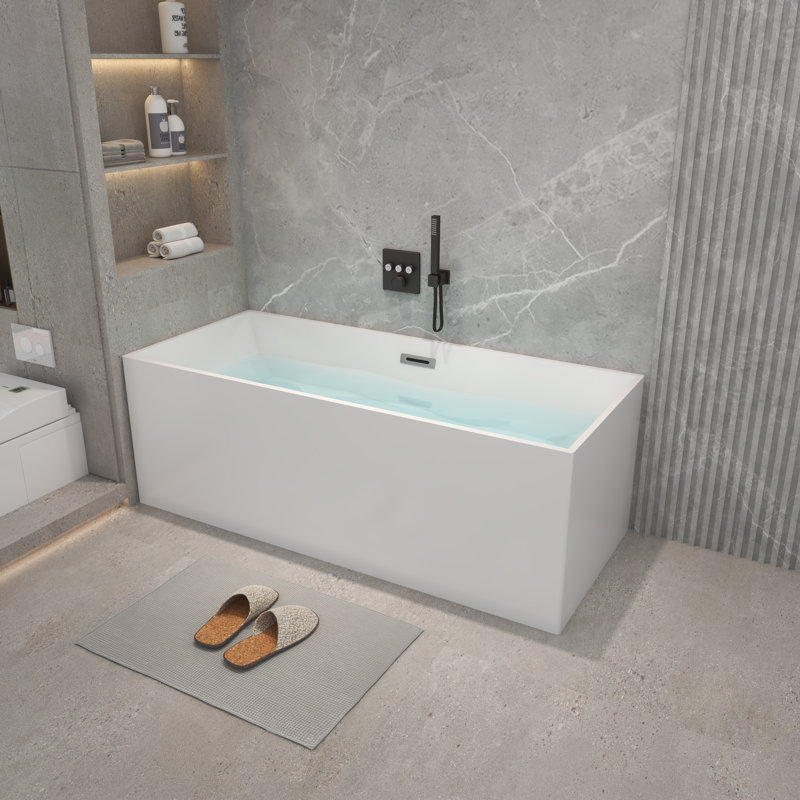 Rectangular Back-to-Wall Bathtub with Thin Rim Profile