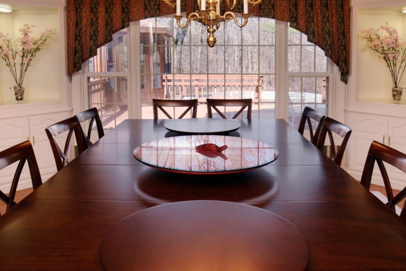 Rectangular Dining Table with Multiple Lazy Susan Inserts, X-Back