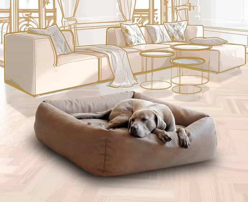 Rectangular Dog Bed in Taupe with Distinct Corner Stitching