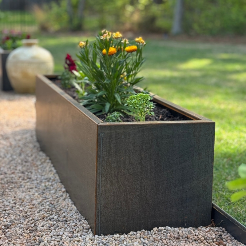 Rectangular Planter Industrial Metal Weathered Dark Charcoal Box