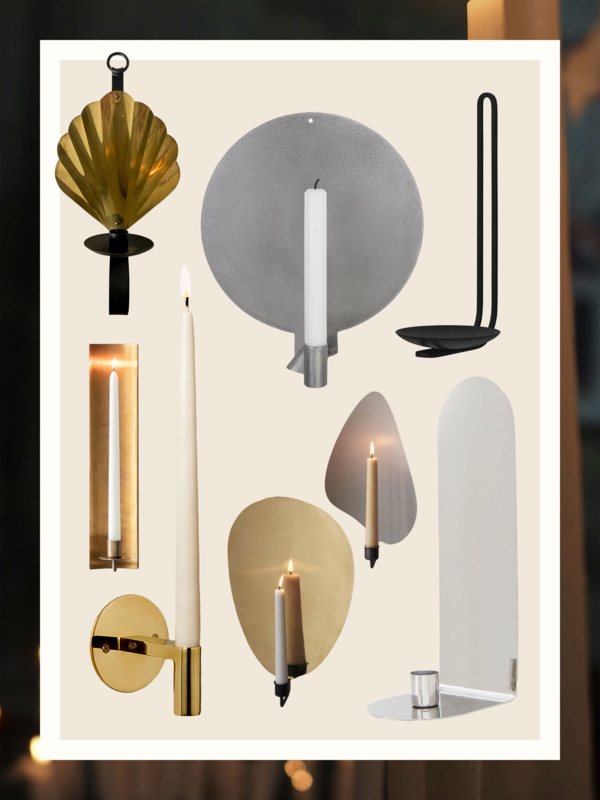 Reflective Metal Candle Sconces with Organic Shaped Backplates