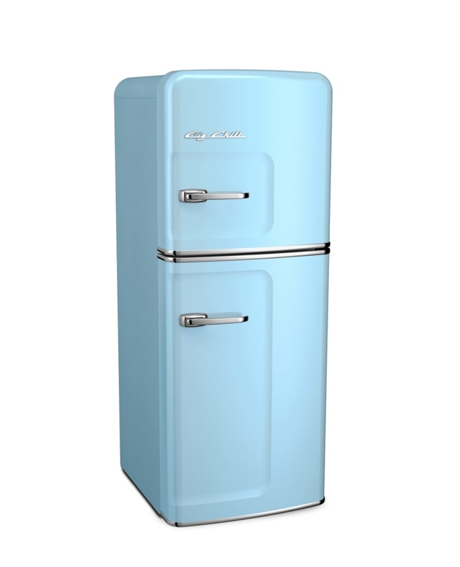 Refrigerator Turquoise Blue Slim Profile Chrome Handles Retro