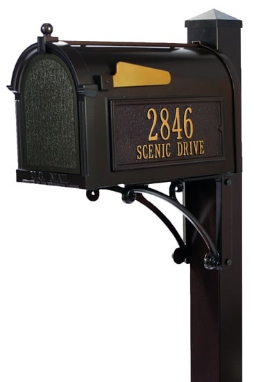 Residential Mailbox in Oil Rubbed Bronze with Gold Address Plaque
