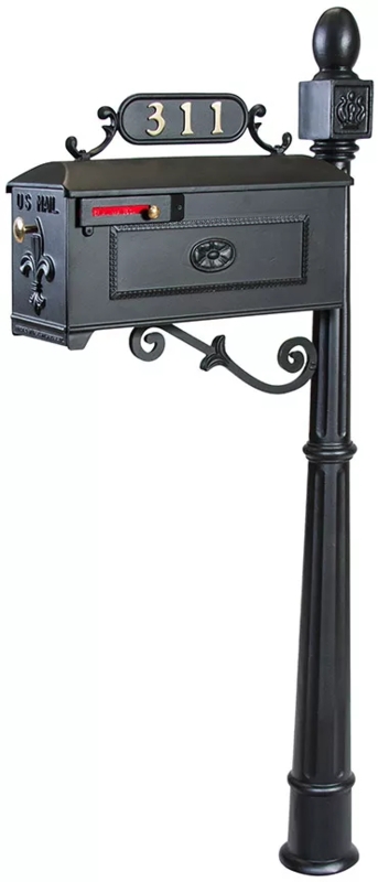 Residential Mailbox with Integrated Address Plaque on Fluted Post