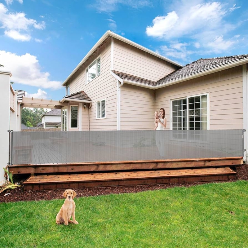 Retractable Gate Ultra Wide Mesh Cool Gray Low Profile Outdoor Deck
