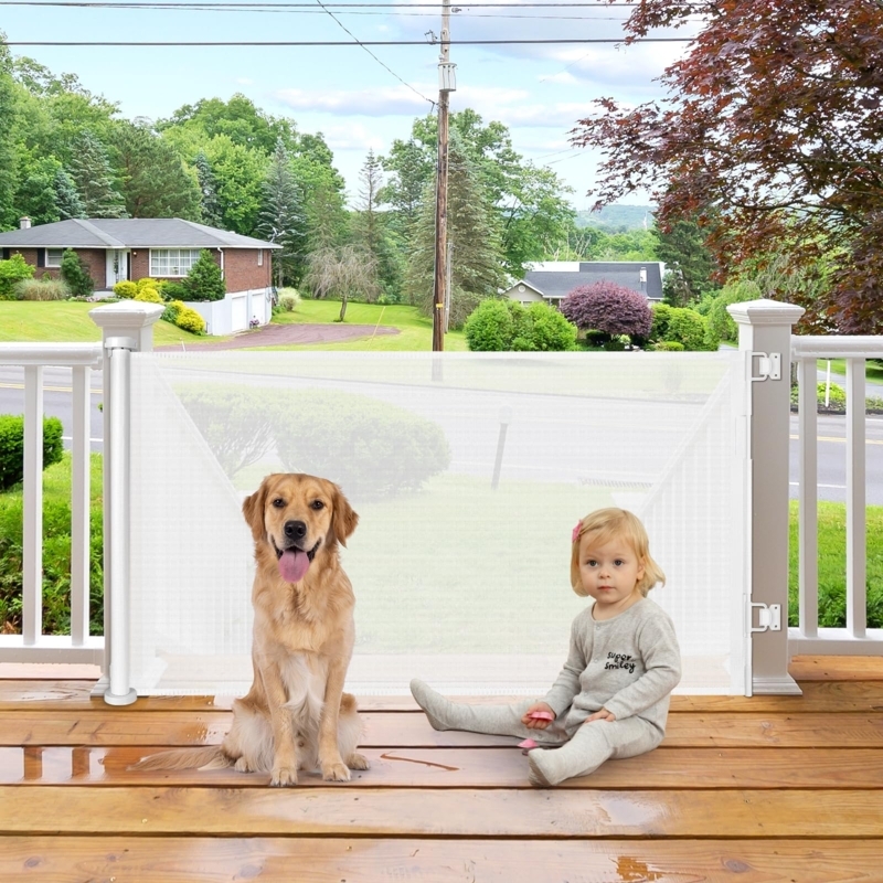 Retractable Gate White Mesh No Bottom Bar Outdoor Safe Pet Barrier