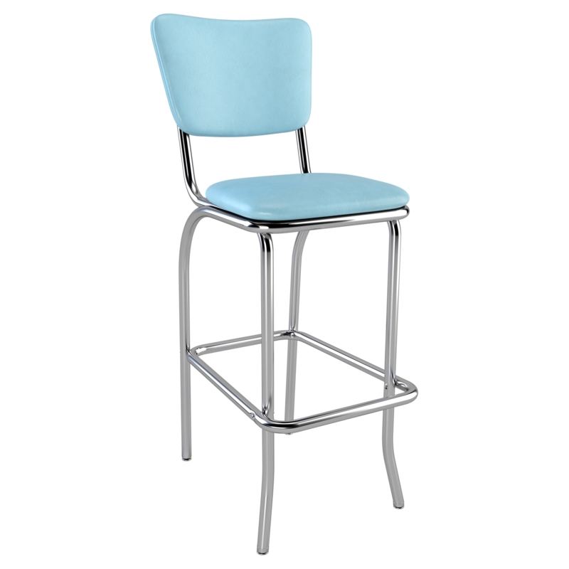Retro Bar Stool Light Blue Upholstery Tubular Metal Frame