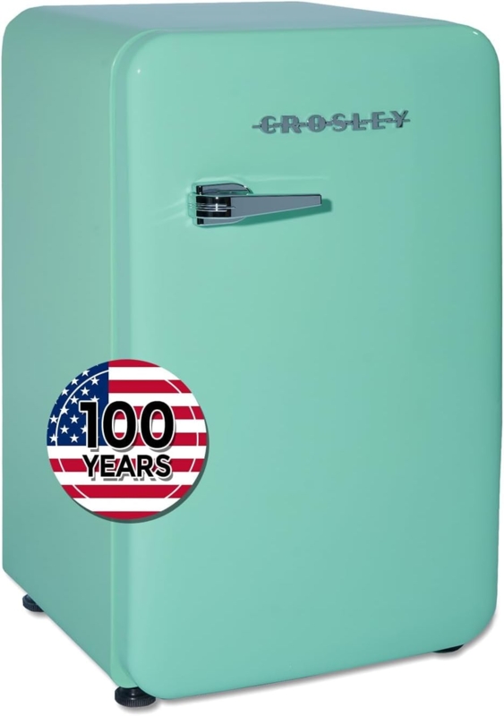 Retro Compact Refrigerator Mint Green Chrome Lever Handle