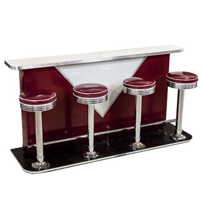 Retro Diner Bar Counter Set Burgundy with 4 Stools Chrome