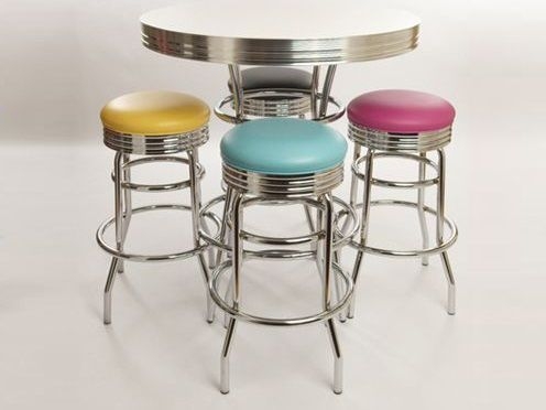 Retro Diner Bar Stool Set Multi Colored Vinyl Ribbed Chrome