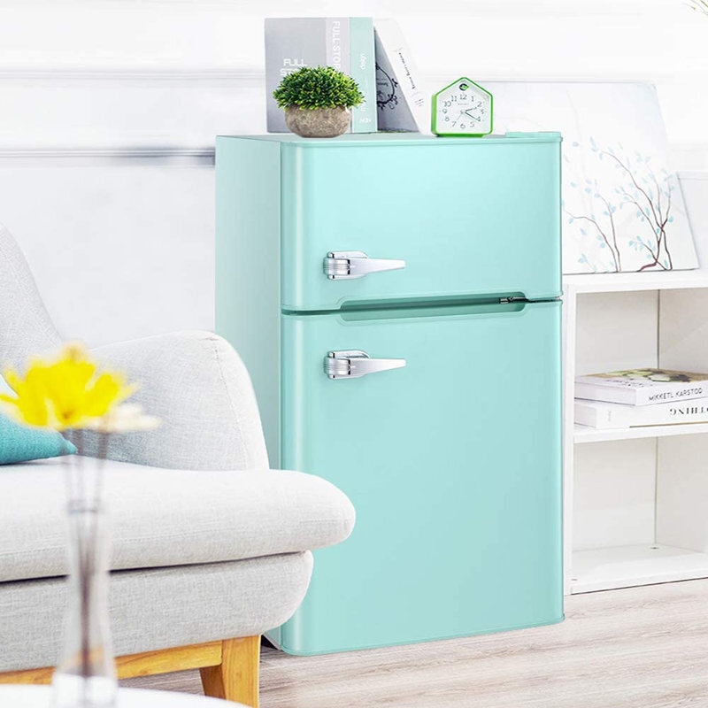 Retro Mini Fridge Mint Green Two-Door Separate Freezer